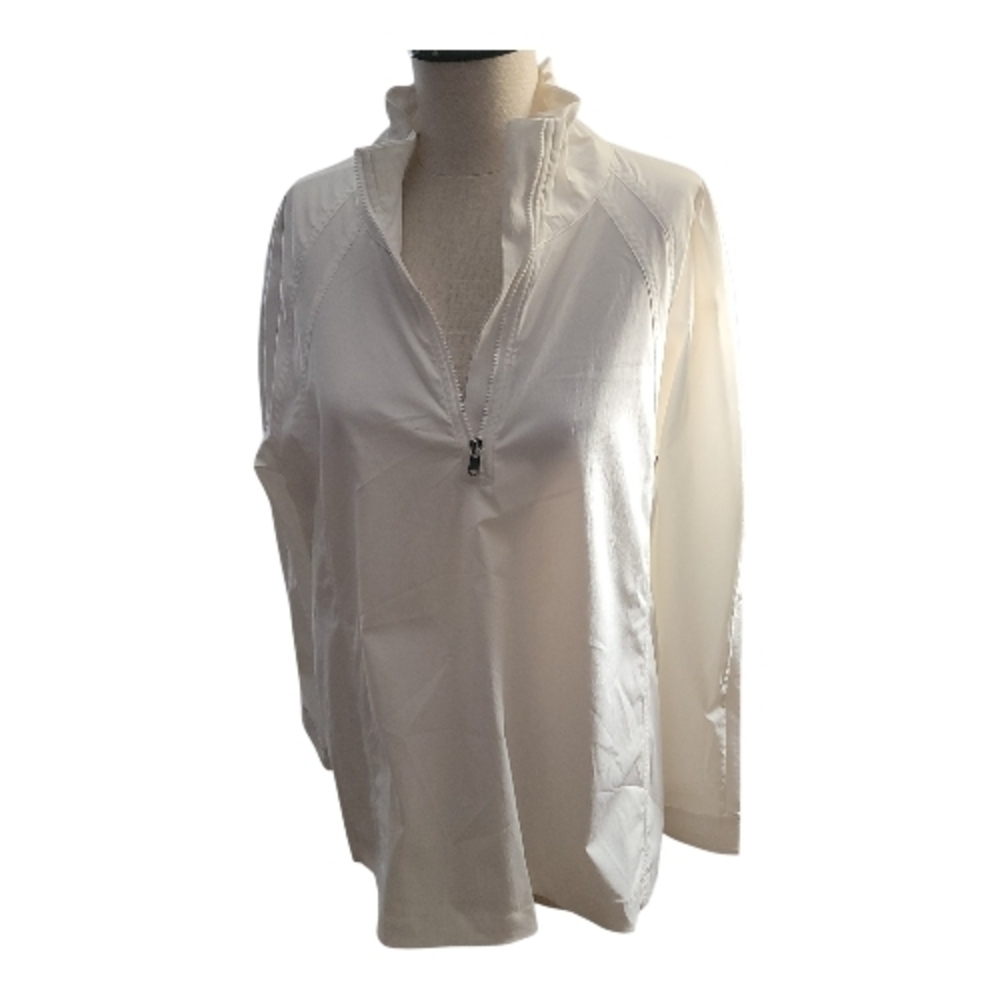 Athleta Advantage Poplin Top, White Quarter-Zip, Medium